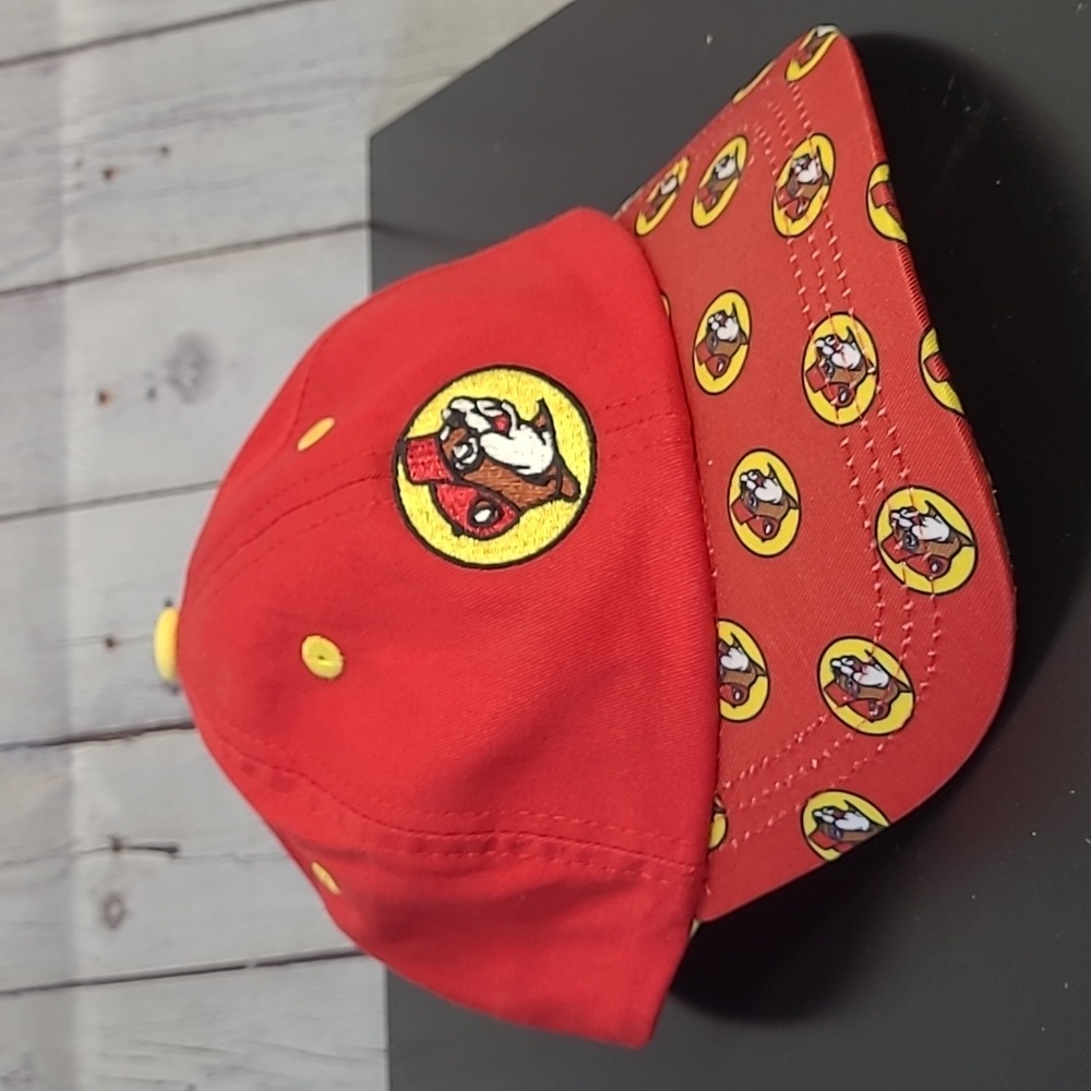 Buc-ees Beaver All Over Logo Print Embroidered UPF 50+ Youth Red Yellow Hat Cap